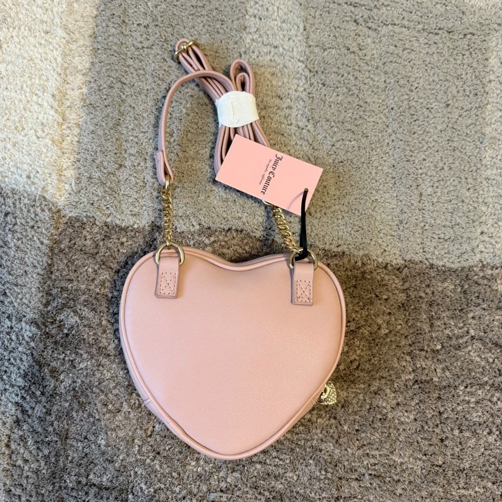 Juicy Couture Dusty Blush Fluffy Heart Crossbody Bag Logo Print Pink NWT - Picture 6 of 12